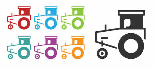Black Tractor icon isolated on white background. Set icons colorful. Vector