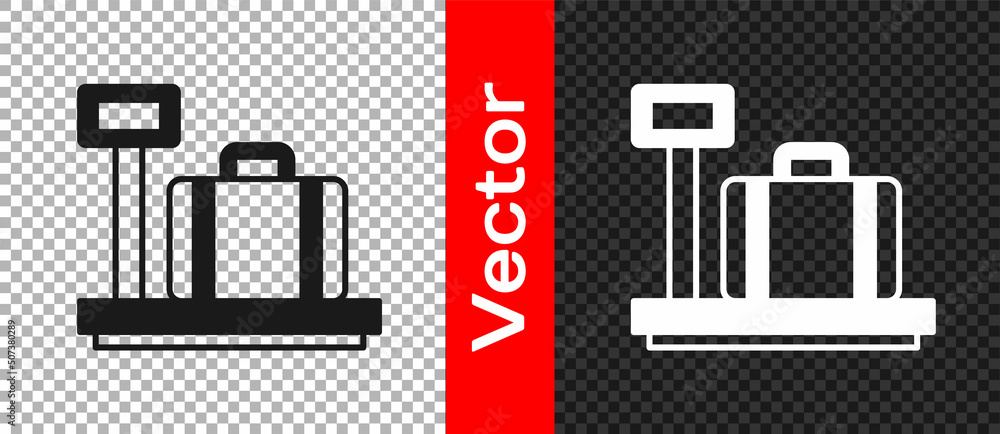 Poster black scale with suitcase icon isolated on transparent background. logistic and delivery. weight of 
