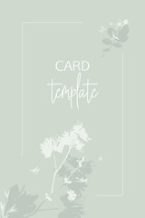Card template with floral silhouettes elements. Pastel minimalist design for greeting card, invitation