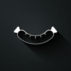 Silver Sausage icon isolated on black background. Grilled sausage and aroma sign. Long shadow style. Vector