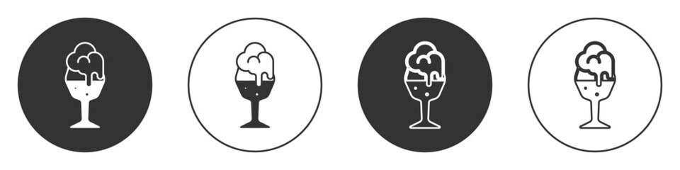 Black Glass of beer icon isolated on white background. Circle button. Vector