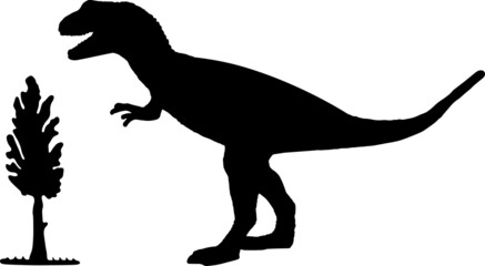 Fototapeta premium Dinosaur tyrannosaurus rex silhouette. Vector dinosaur silhouette isolated on white background. Standing dino logo icon, side view.