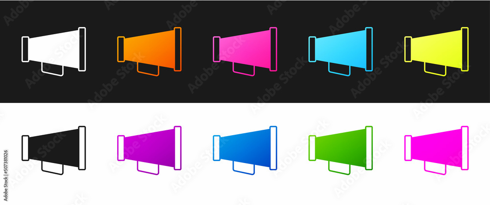 Sticker Set Megaphone icon isolated on black and white background. Speaker sign. Vector