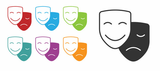 Black Comedy and tragedy theatrical masks icon isolated on white background. Set icons colorful. Vector
