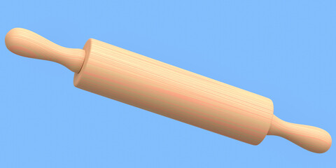Wooden rolling pin isolated on blue background