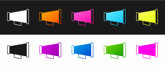 Set Megaphone icon isolated on black and white background. Speaker sign. Vector