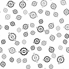 Black Electric circular saw with steel toothed disc icon isolated seamless pattern on white background. Electric hand tool for cutting wood or metal. Vector