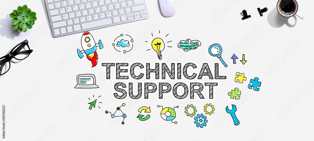 Poster technical support with a computer keyboard and a mouse