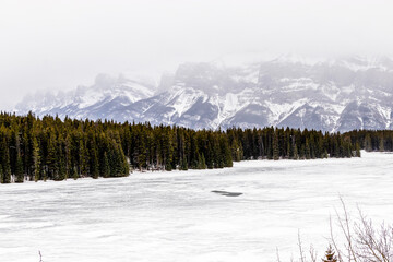 A snowy day at Two Jacks Lake, Banff National Park, Alberta, Canada