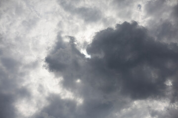 Cloudy sky. Sun behind cloud. Cloudy day.
