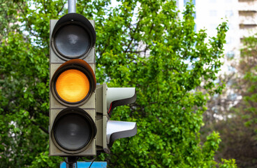 Traffic lights. Yellow lamp