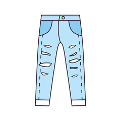 Blue ripped jeans pants rolled up with cuffs isolated cartoon vector