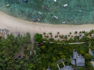 Tropical beach in Le Morne from above, Mauritius