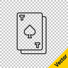 Black line Playing card with spades symbol icon isolated on transparent background. Casino gambling. Vector