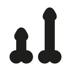 Big and small dick silhouette. Flat vector illustration isolated on white background. - obrazy, fototapety, plakaty