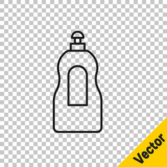 Black line Dishwashing liquid bottle icon isolated on transparent background. Liquid detergent for washing dishes. Vector