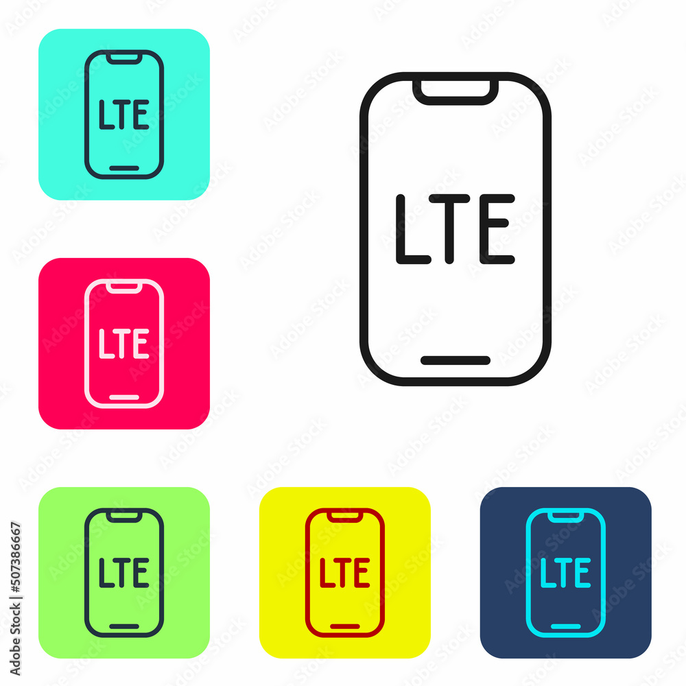 Poster black line lte network icon isolated on white background. set icons in color square buttons. vector