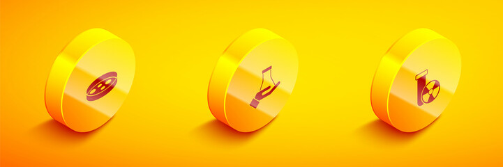 Set Isometric Petri dish with bacteria, Test tube and flask and radiation icon. Vector