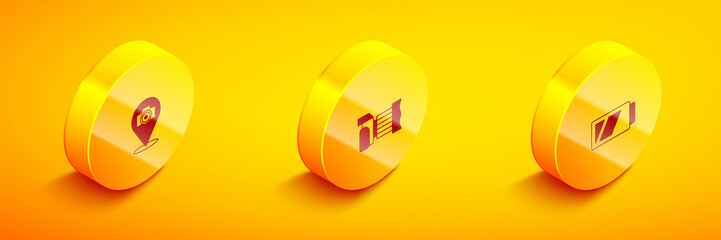 Set Isometric Photo camera, and Battery for icon. Vector