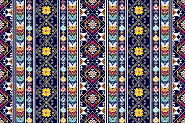 Ikat ethnic textile seamless pattern design. Aztec fabric carpet mandala ornaments textile decorations wallpaper. Textile tribal boho native turkey traditional embroidery vector background 