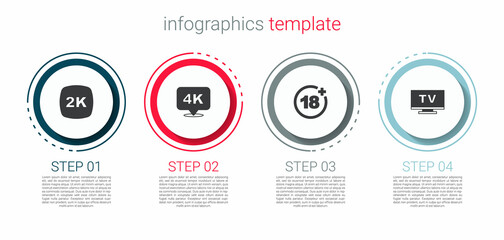 Set 2k Ultra HD, 4k, Plus 18 movie and Smart Tv. Business infographic template. Vector
