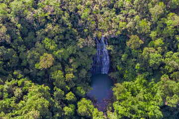 Aerial view from the Salto Cristal one of the most beautiful waterfalls in Paraguay near the town...