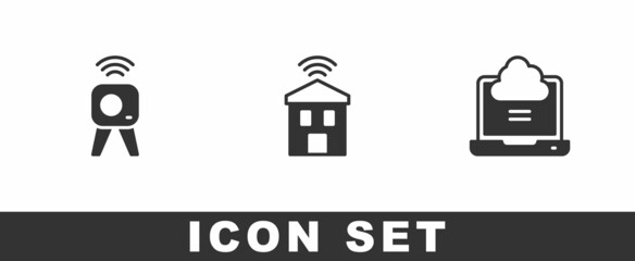 Set Web camera, Smart home with wi-fi and Network cloud connection icon. Vector