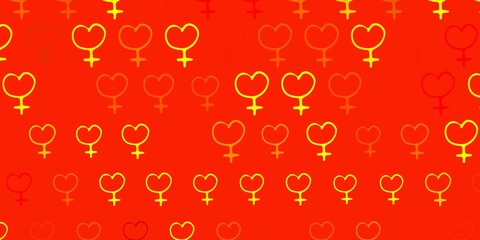 Light Red, Yellow vector backdrop with women power symbols.