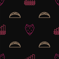 Set line Pan flute, Taco with tortilla and Poncho on seamless pattern. Vector