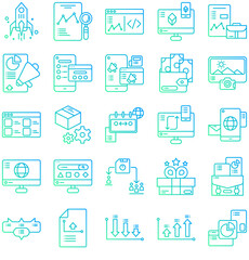 collection of start up icons and business report