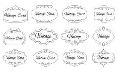 Label set, line style. Contour frame for text, sale info, certificate, blank. Empty sticker template for pack. Outline retro border design. Decorative vintages frames for labels and invitation cards