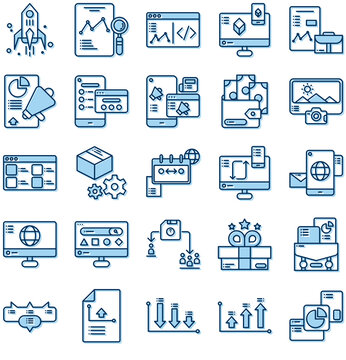 collection of start up icons and business report