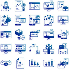 collection of start up icons and business report