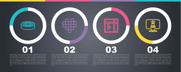 Set line Checker game chips, Pixel hearts for, Bingo and Chess. Business infographic template. Vector