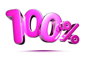 Pink 100 Percent 3d illustration Sign on White Background, Special Offer 100% Discount Tag, Sale Up to 100 Percent Off,share 100 percent,100% off storewide. have work path.