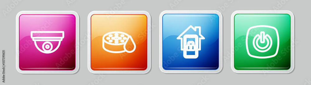 Aufkleber set line motion sensor, water, mobile with smart home and smart. colorful square button. vector