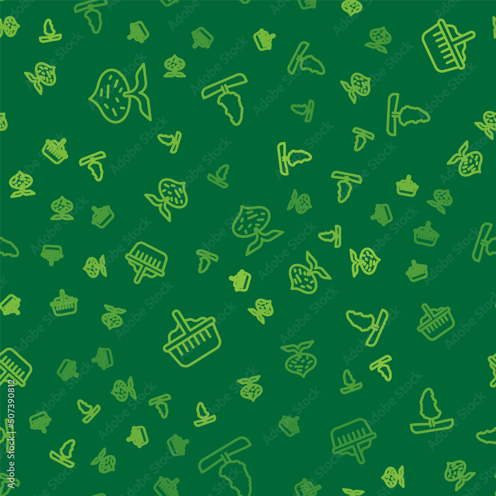 Aufkleber set line beet, basket and tree on seamless pattern. vector