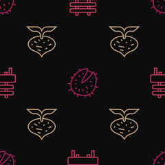 Set line Bench, Beet and Chestnut on seamless pattern. Vector