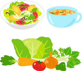 サラダと野菜スープ、野菜の生食と加熱調理