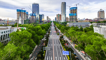 Fototapeta premium Urban Construction Landscape of Changchun City, China - Renmin Street