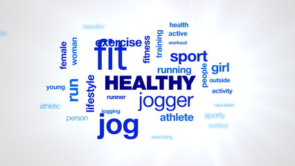 healthy, jogger lifestyle, fit, fitness, sport jog, exercise typography word cloud animation.