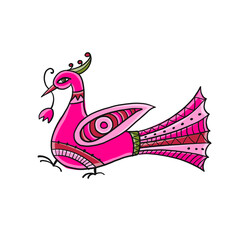 Pink magic bird isolated on white. Art for your design