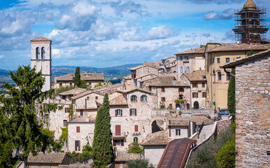 Obraz premium Panorama of the ancient houses of the city of Assisi (Umbria Region, central Italy). Ancient medieval city, is world famous as birthplace of St. Francis, Italy's christian Patron.