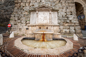 The Grimana fountain of Perugia (Umbria Region, central Italy). Ancient medieval fountain for...