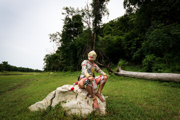 Nakhon Sawan, Thailand, 22 May 2022, the Thai Khon Hanuman show.