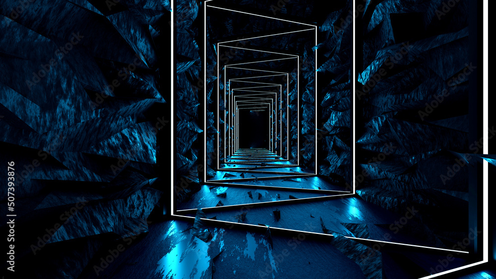 Aufkleber 3d rendering of abstract background science fiction sci-fi hallway
