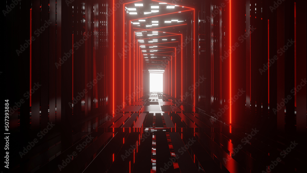 Aufkleber 3d rendering of abstract background science fiction sci-fi hallway