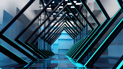3d rendering of abstract background blue science fiction sci-fi hallway