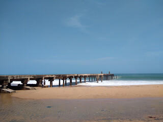 Colachel beach and old sea bridge, Kanyakumari district, Tamil Nadu, seascape view
