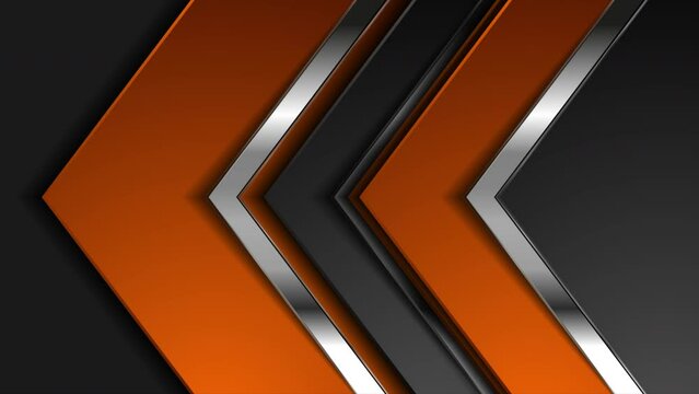 Technology motion design with metallic silver arrows. Abstract geometric black and orange background. Seamless looping. Video animation Ultra HD 4K 3840x2160